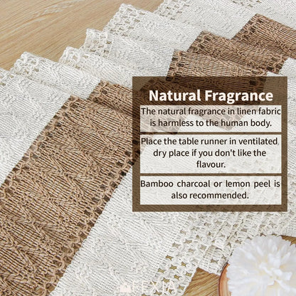 Table Runner for Summer Home Decor with Tassels 72 Inches Long Farmhouse Rustic Table Runner Cream & Brown Macrame Burlap Table