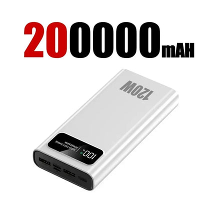 120W 200000mAh Power Bank Super Fast Charging High Capacity Battery Digital Display Power Bank For Samsung Xiaomi Huawei Iphone