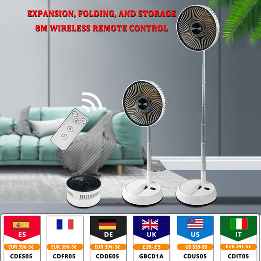 Portable Oscillating Standing Fan with Remote Controller Foldable Desk Fan Rechargeable Battery Powered Pedestal Fan for Camping