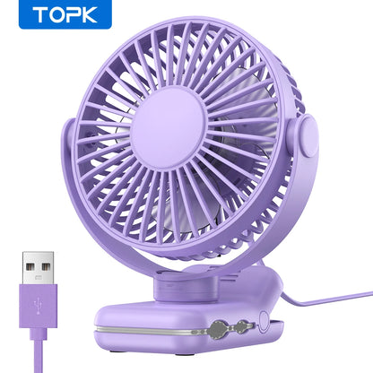 TOPK Mini Portable Clip on Fan,USB Desk Fan,3 Speeds Quiet Wind 720° Rotate Personal Electric Fan,Standing fans for Room Home