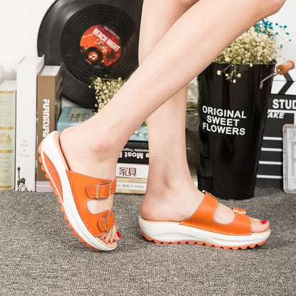 2022 Summer Women Wedge Sandals Premium Orthopedic Open Toe Sandals Vintage Anti-slip Leather Casual Female Platform Retro Shoes