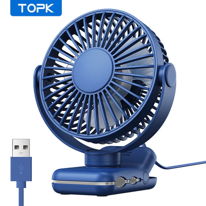 TOPK Mini Portable Clip on Fan,USB Desk Fan,3 Speeds Quiet Wind 720° Rotate Personal Electric Fan,Standing fans for Room Home