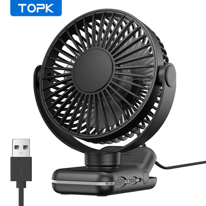 TOPK Mini Portable Clip on Fan,USB Desk Fan,3 Speeds Quiet Wind 720° Rotate Personal Electric Fan,Standing fans for Room Home