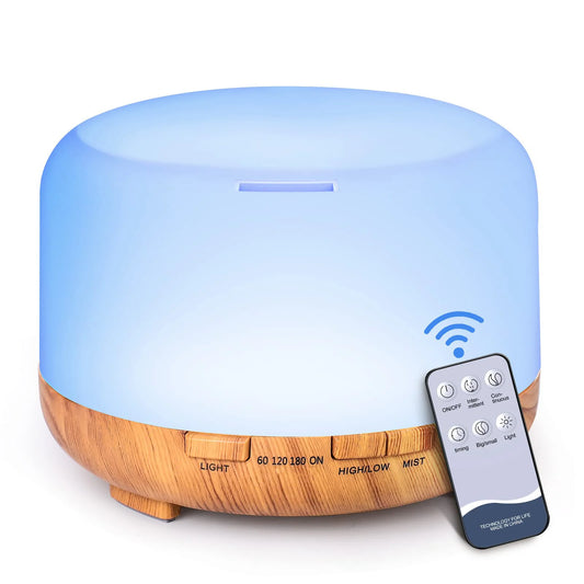 500ML Aroma Diffuser Wood Grain Color, 5V 2A Essential Oil Aromatherapy Diffuser Humidifier with Remote Control  for Home Office