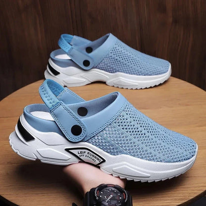 2022 Men Summer Sandal Mesh Mules Breathable Padded Beach Flip Flops Shoes Solid Flat Bath Slippers Outside Men Slippers Zapatos