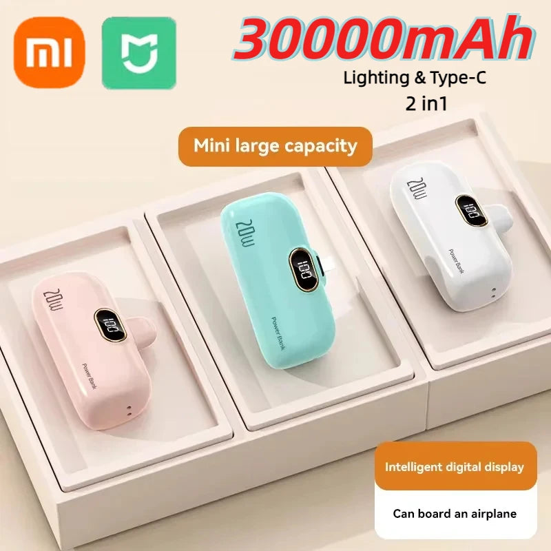 Xiaomi 30000mAh Mini Wireless Power Bank Capsule Mobile Power Supply Emergency External Battery Fast Charger For Type-c iPhone