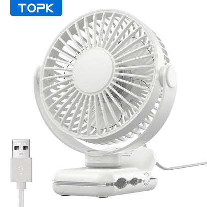 TOPK Mini Portable Clip on Fan,USB Desk Fan,3 Speeds Quiet Wind 720° Rotate Personal Electric Fan,Standing fans for Room Home