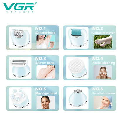 VGR Electric Women Epilator Female Shaver Leg Body Hair Removal Lip Chin Depilatory Lady Bikini Trimmer Facial Hair Remover