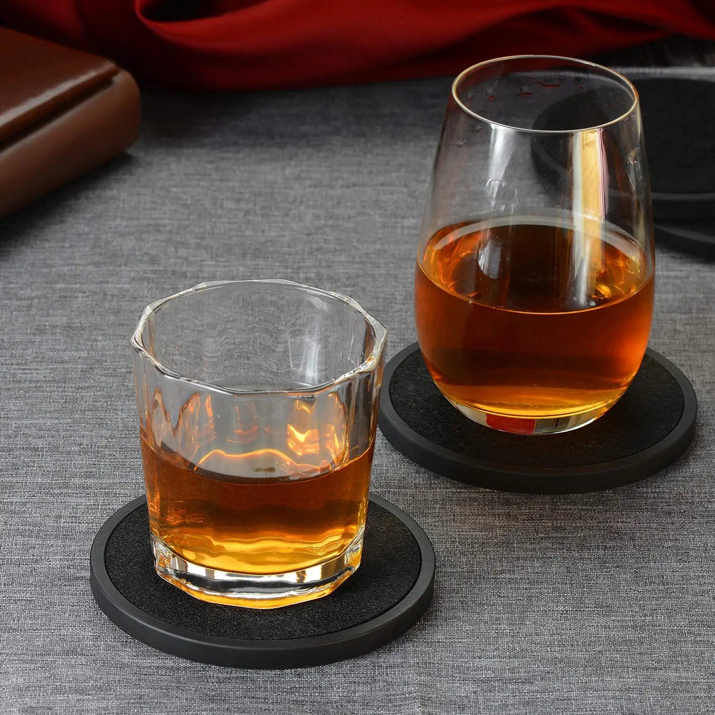 Absorbent Coasters for Drinks with Holder - 6packs, Silicone Coasters with Soft Felt Insert for Tabletop Protection